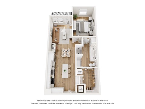 Floor plan for 1 bed, 1 bath, 880 sqft